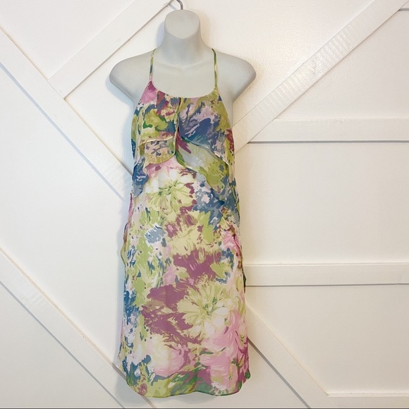 BCBGMaxAzria Multicolor Floral Printed Sleeveless Strappy Back Mini Dress Sz S - Picture 2 of 8